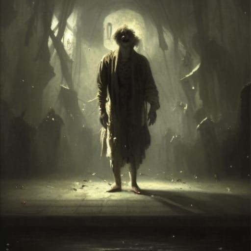 Sad Clown in Gothic Horror Style