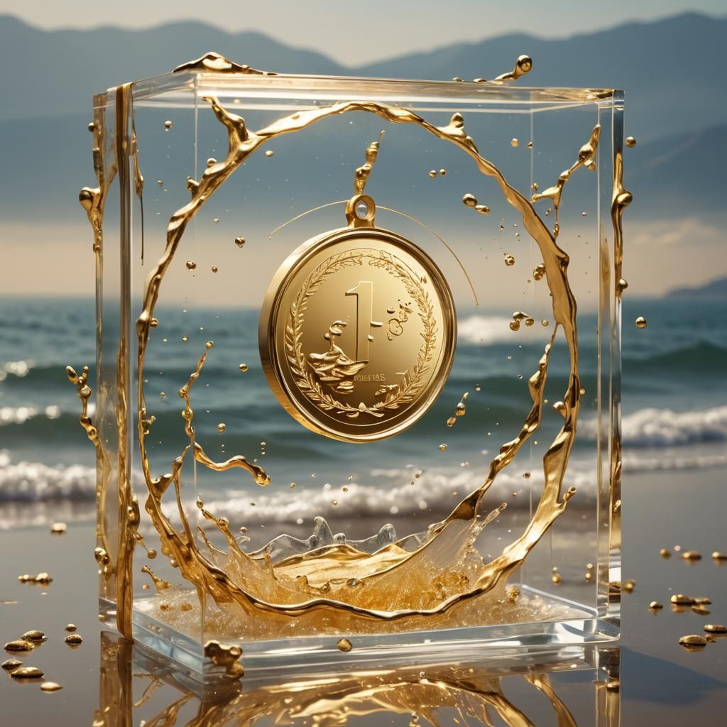 Golden Medal in Glass Box with Splash Art