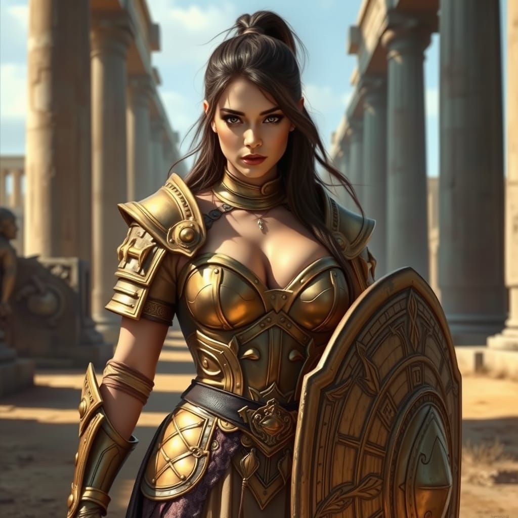 Epic Fantasy Warrior in Ancient Ruins, in Photorealistic Dig...
