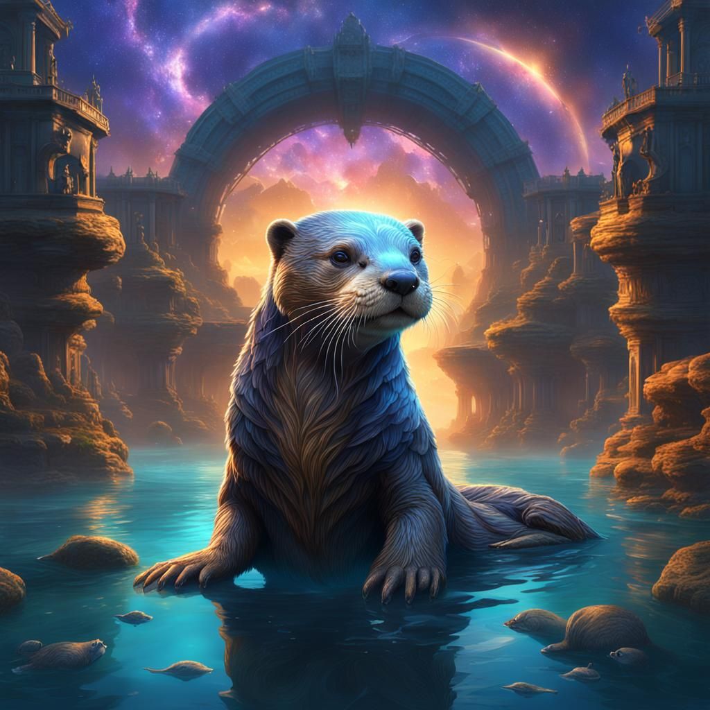 Galactic Angelic Otter in Ocean Dam: Detailed Matte Painting