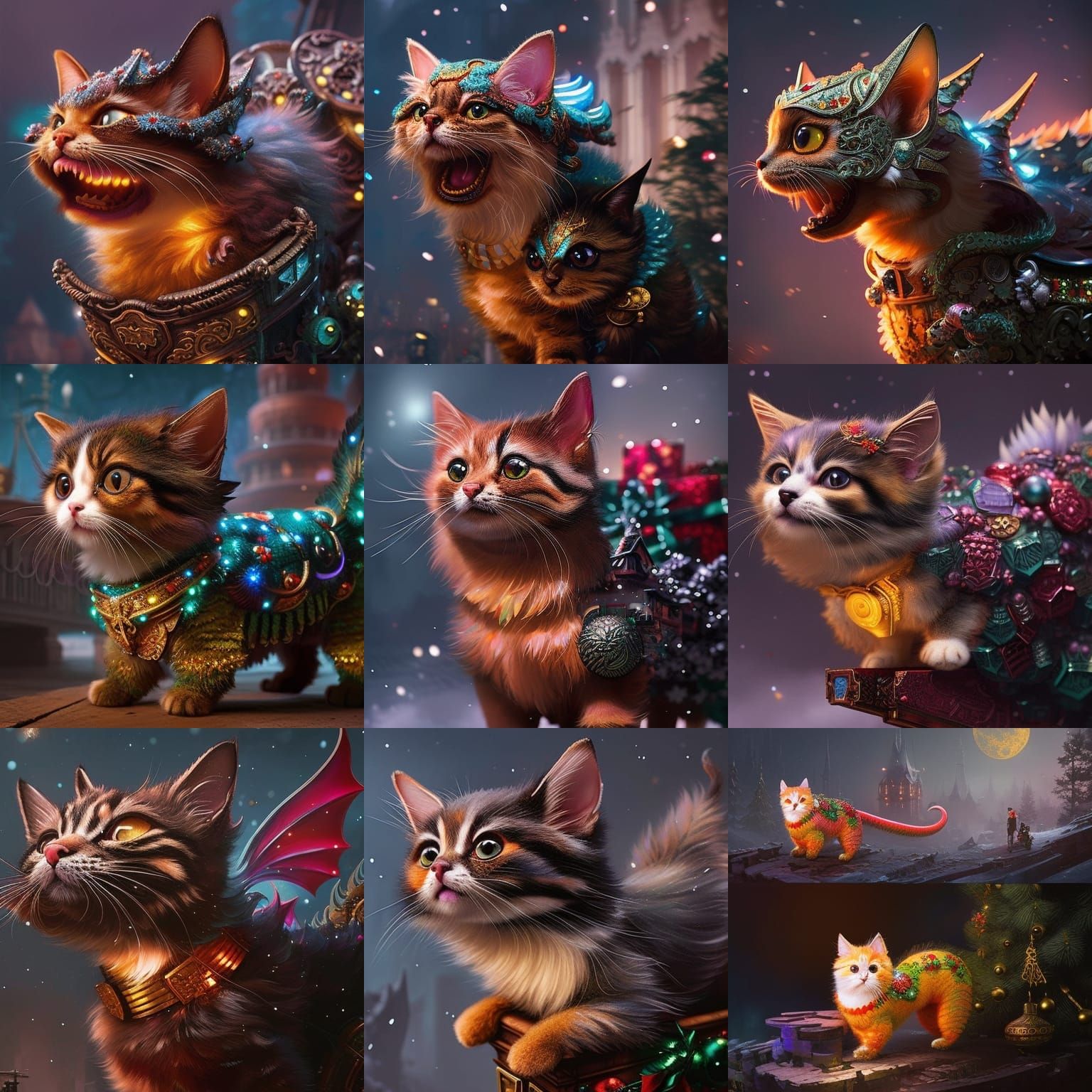 Festive Dragon-Cat-Dog Hybrid Pet in Ornate Style