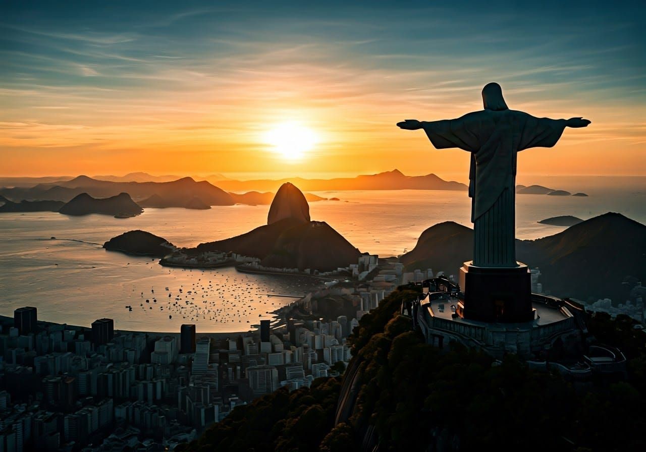 Sunset Silhouette of Rio de Janeiro Skyline