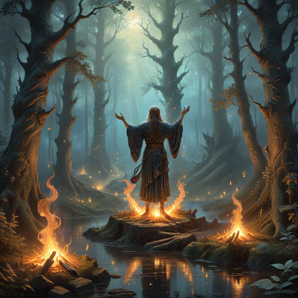 Ethereal Devotee Amidst Ancient Baroque Forest