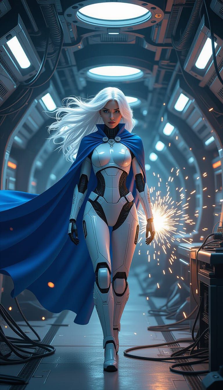 Cybernetic Woman Meltdown on Futuristic Space Station