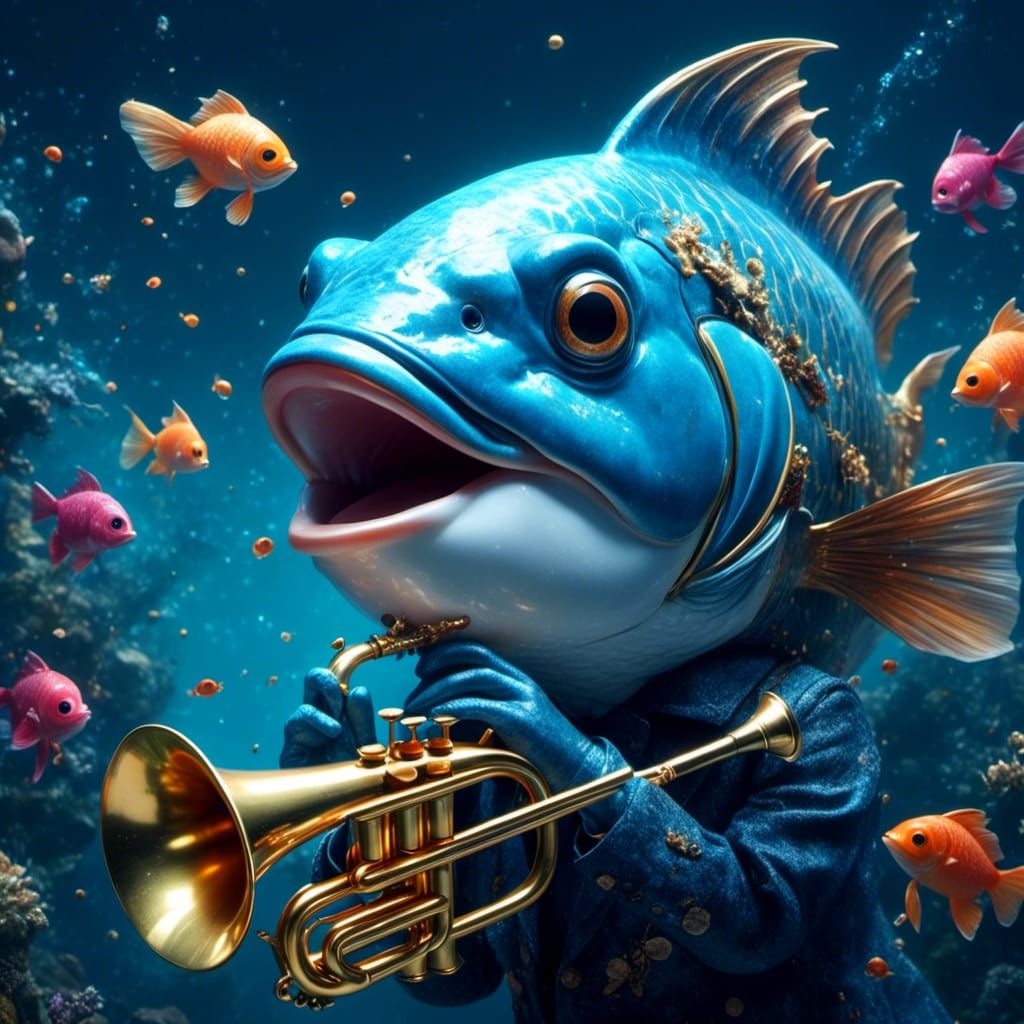 Happy Fish Plays Trumpet in Animated Style