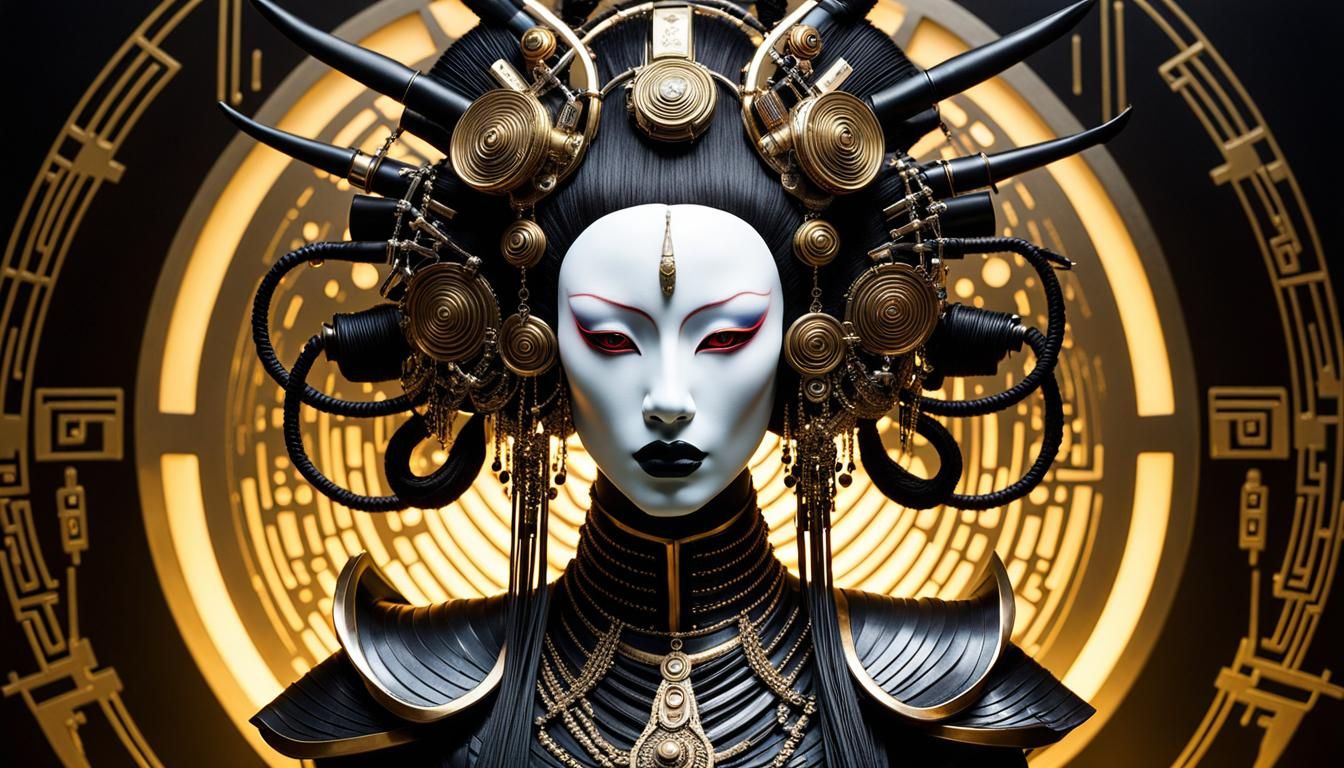 Cyborg Geisha in Gothic Art Deco Style