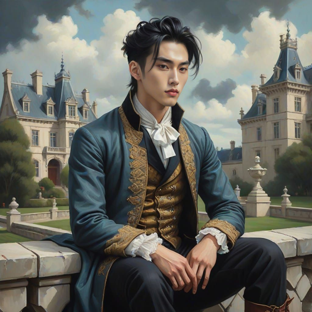 Brooding Noble in Rococo-Inspired Digital Illustration