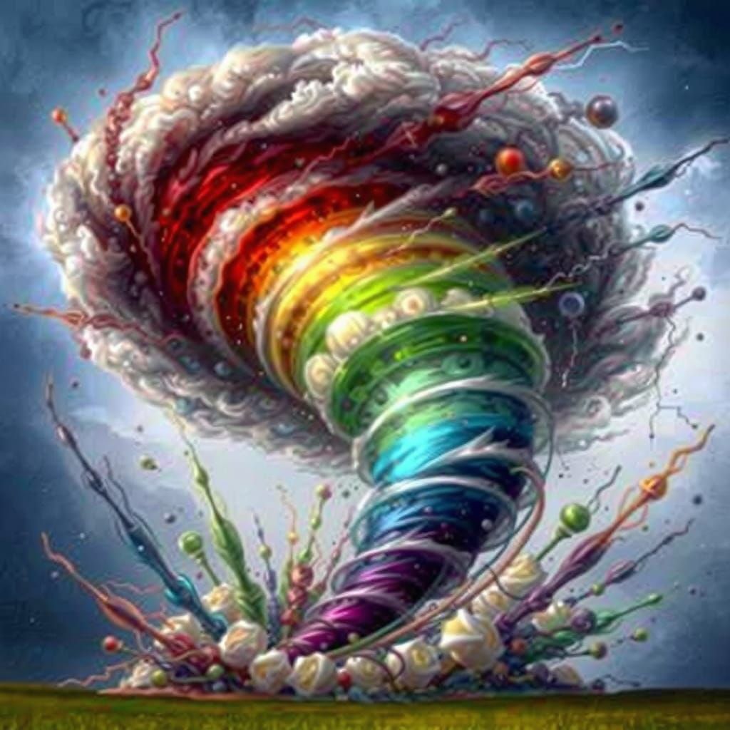 "A breathtaking digital art piece depicting a colossal torna...