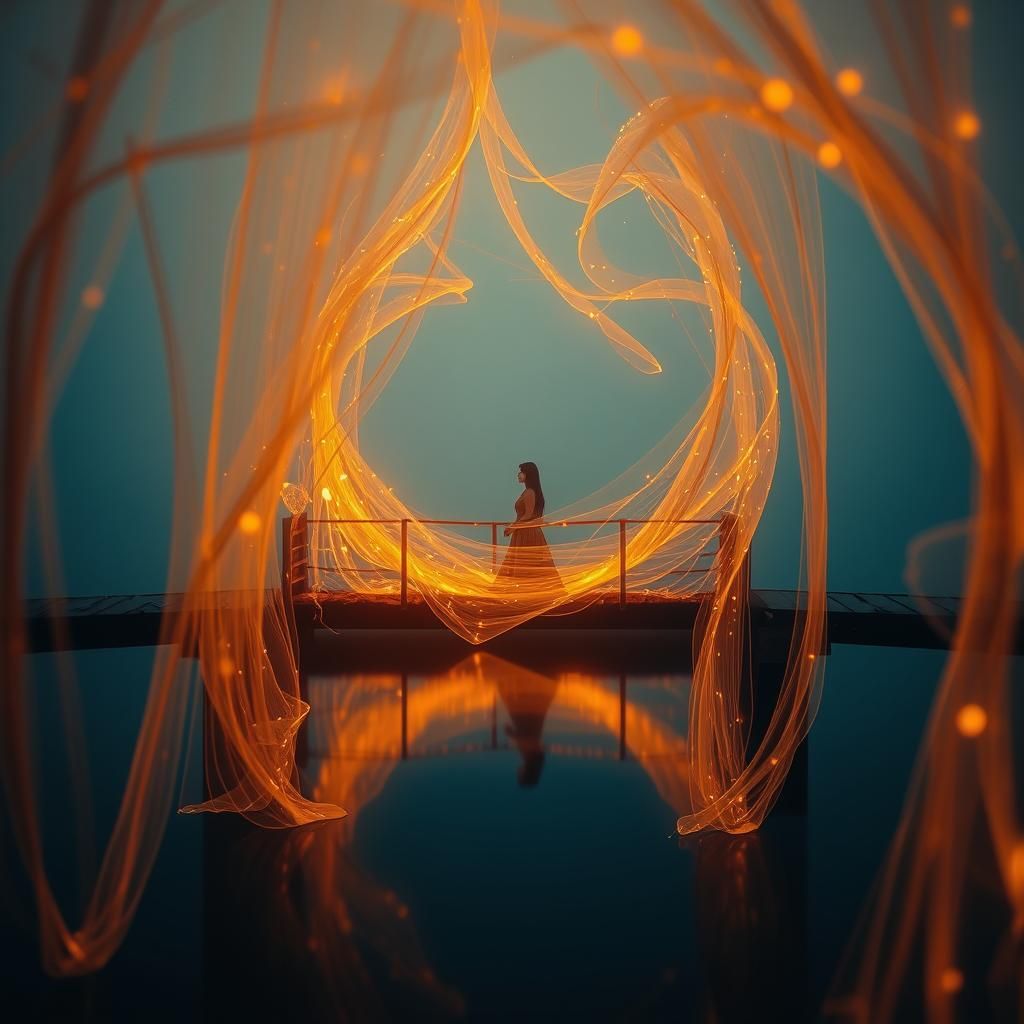 Bridge Flaring Gold Light Tendrils in Magic Realism