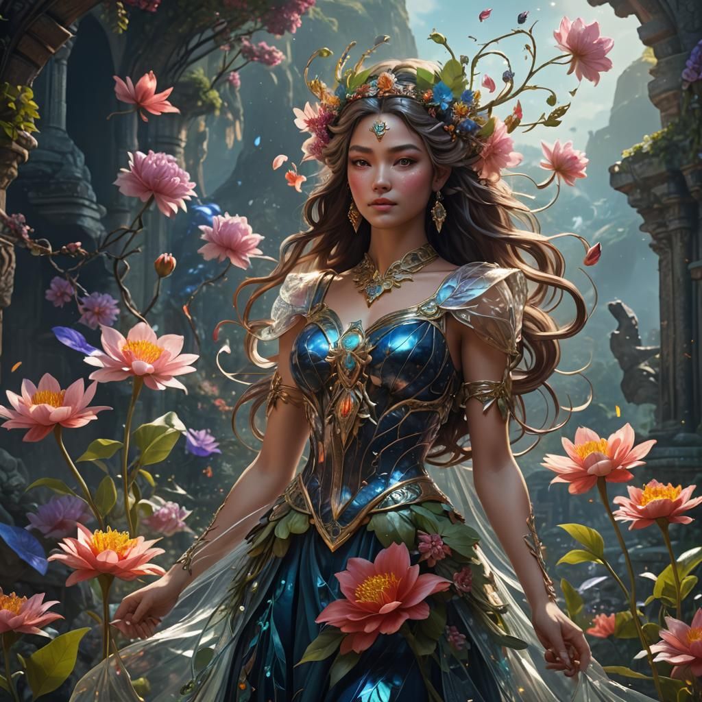 Mythical Goddess Holding Transparent Flower: Fantasy Art