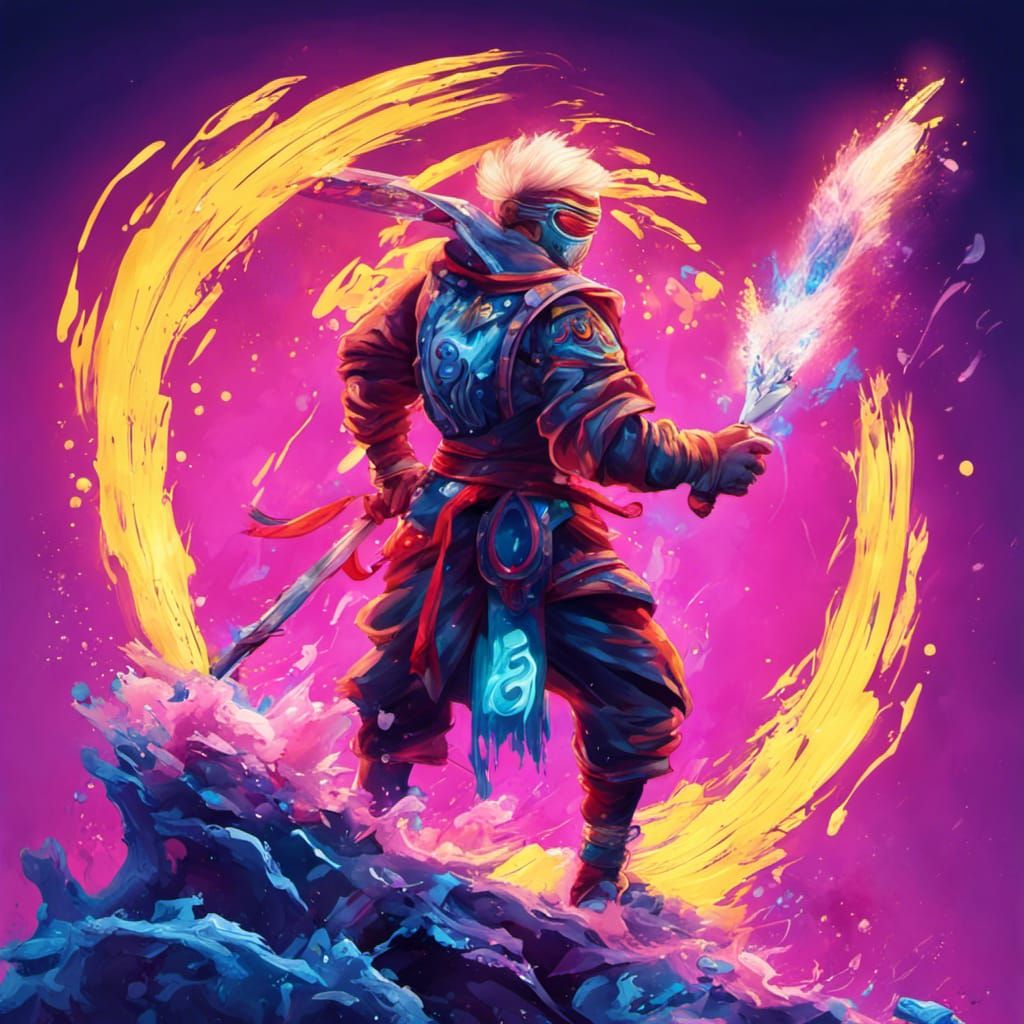 Elemental Warrior with Neon Blade in Graffiti Style