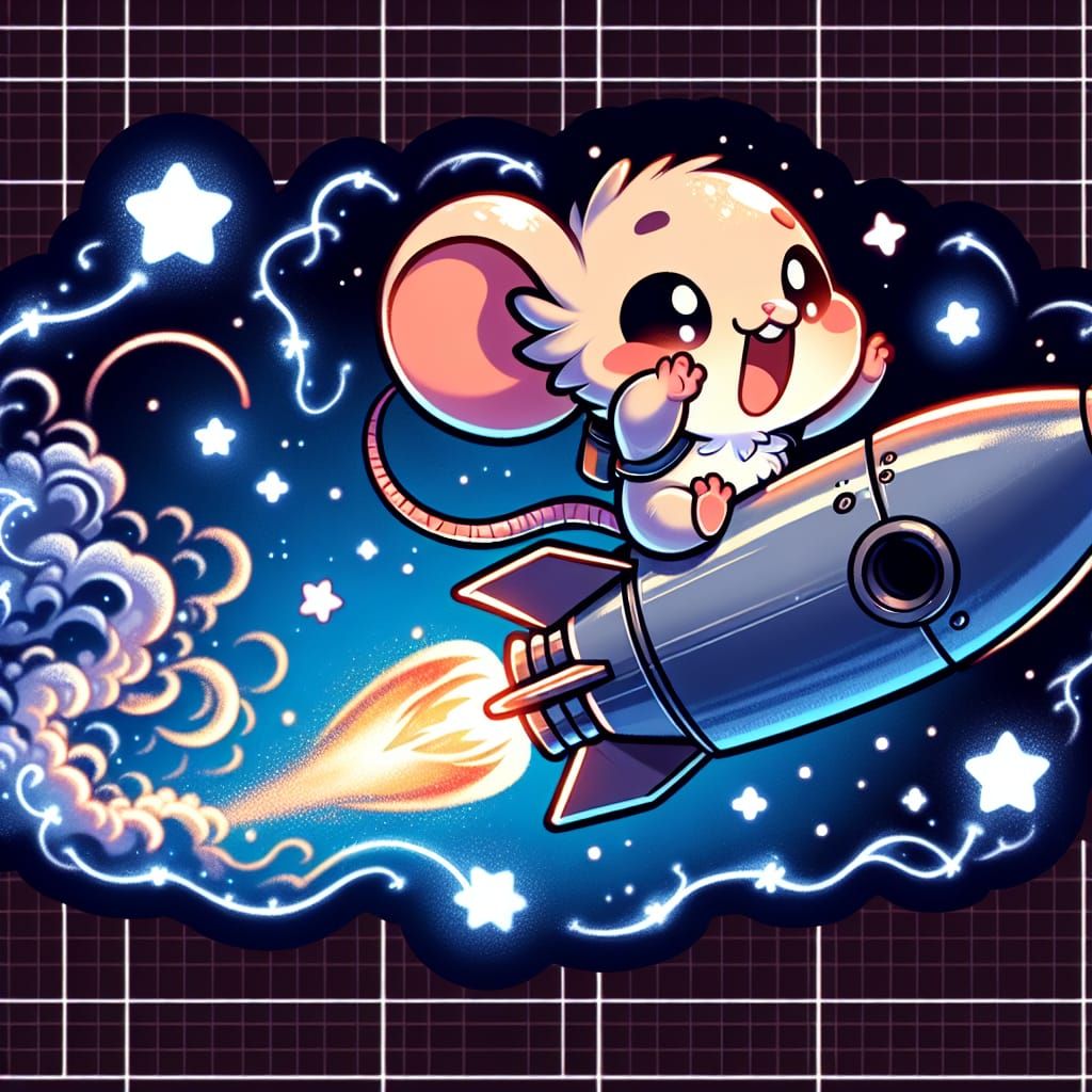 Chibi Mouse Soaring on Firework Rocket