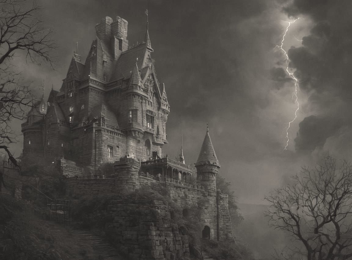 Wright Castle in Twilight Thunderstorm, Oil Painting