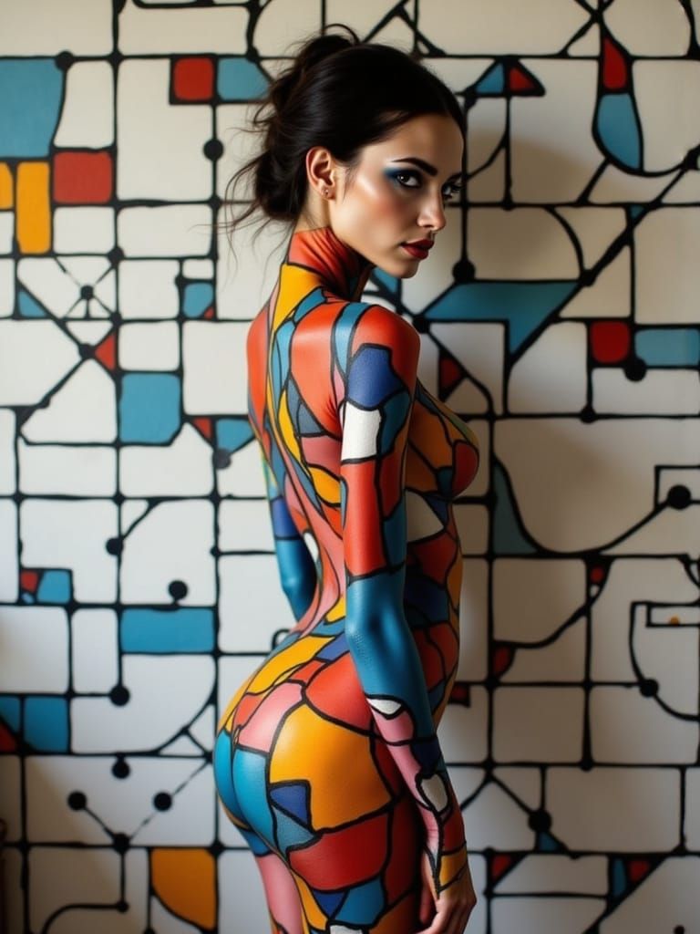 Woman Merges With Geometric Wall Art