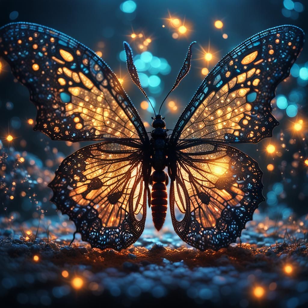 Luminous Lace Butterfly: Hyperrealistic Digital Art