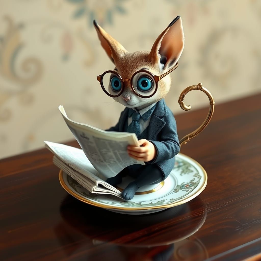 Ornate Coffee Cup Character in Art Nouveau Style