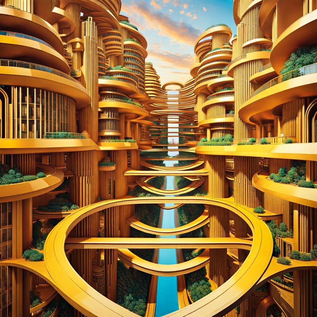 Colossal Vertical City in Acrylic Paint Style