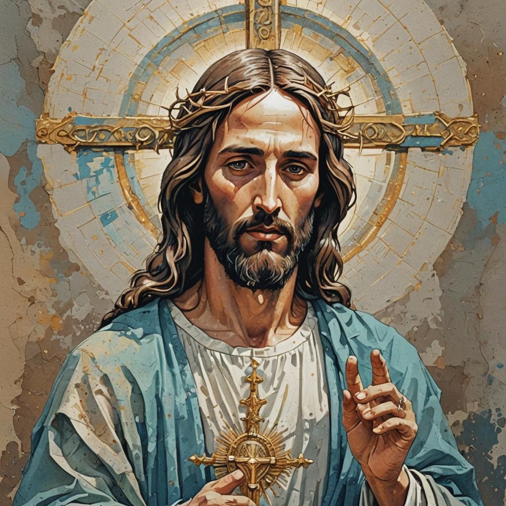 Detailed Sketch of Jesus in Gouache Style