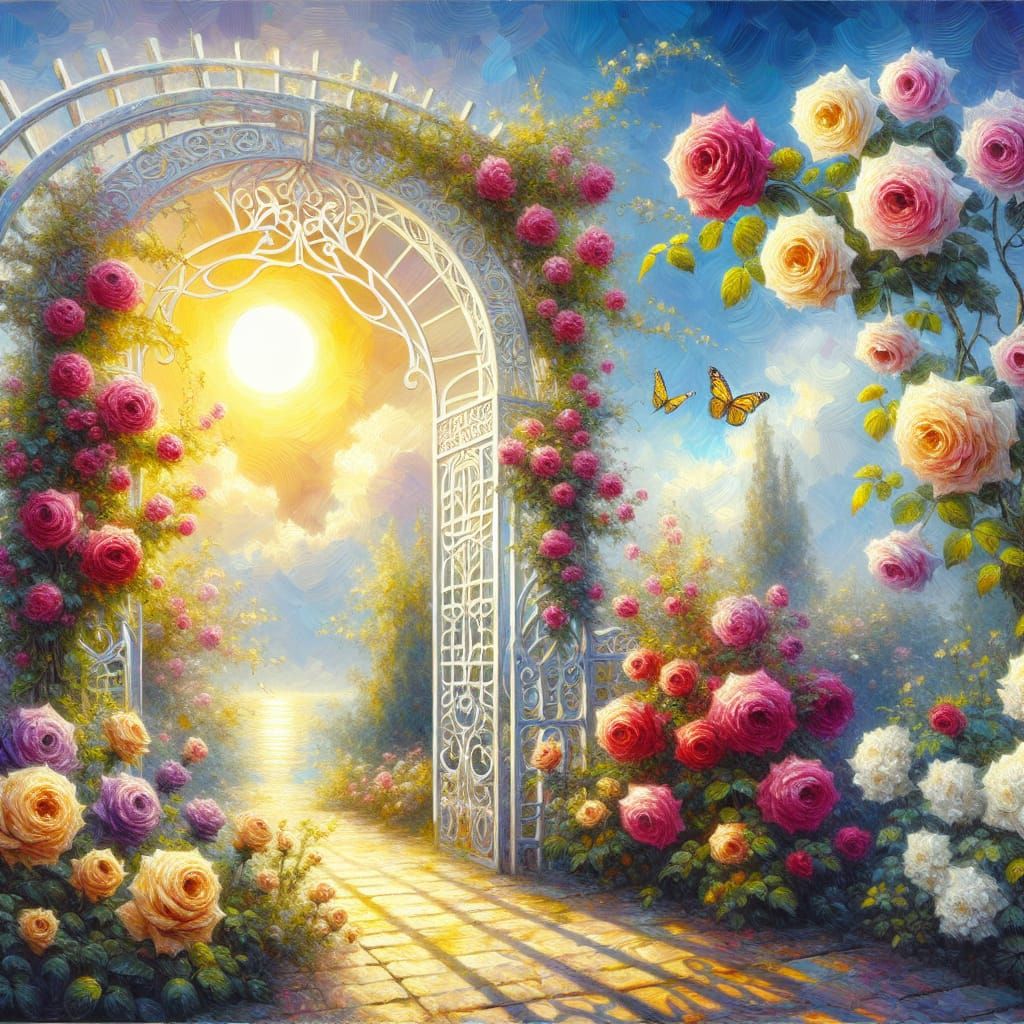 Impasto Art Nouveau Roses in Vibrant Bloom