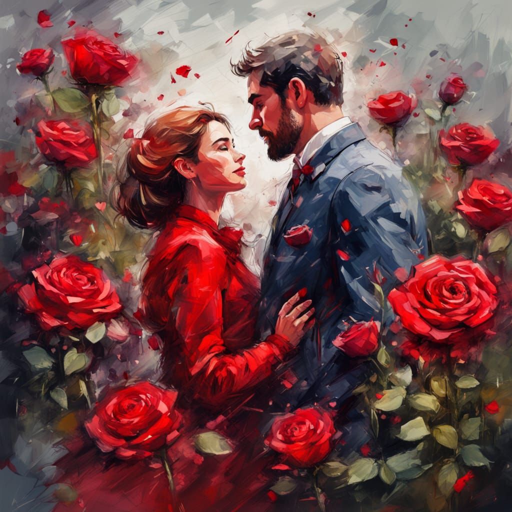 Romantic Red Roses in Impressionist Style