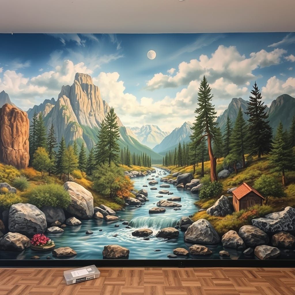 Detailed Airbrushed Landscapes Mural