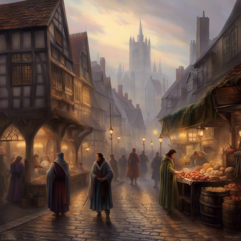 Medieval Market in York England, Hyperdetailed Fantasy