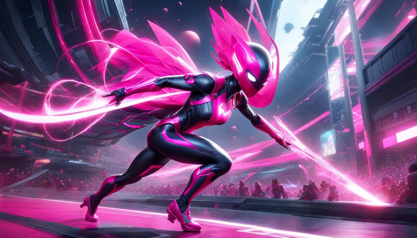 Heroic Alien Woman with Rainbow Power Lines