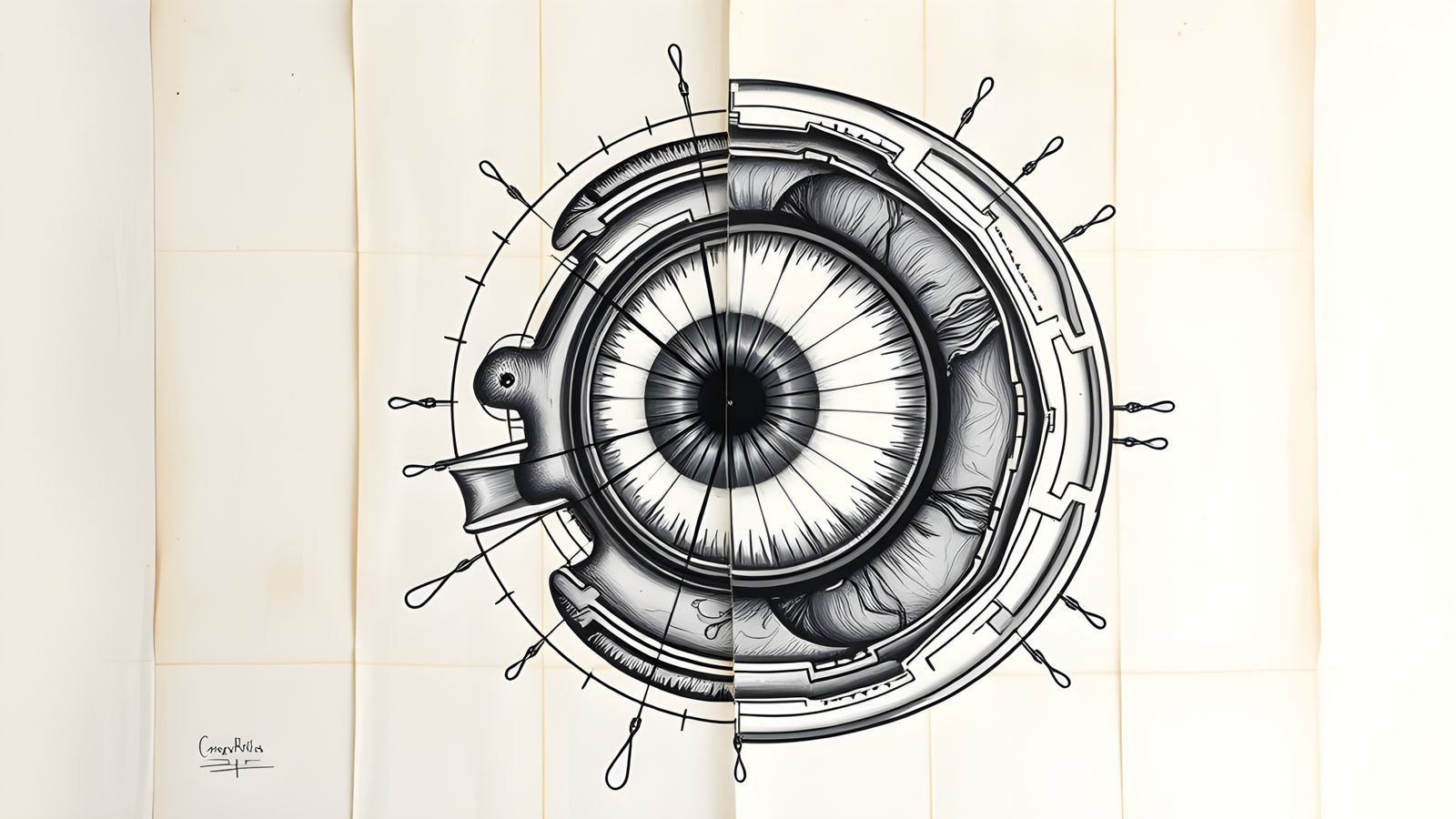 Detailed Schematic Drawing of Human Eyeball Dissection