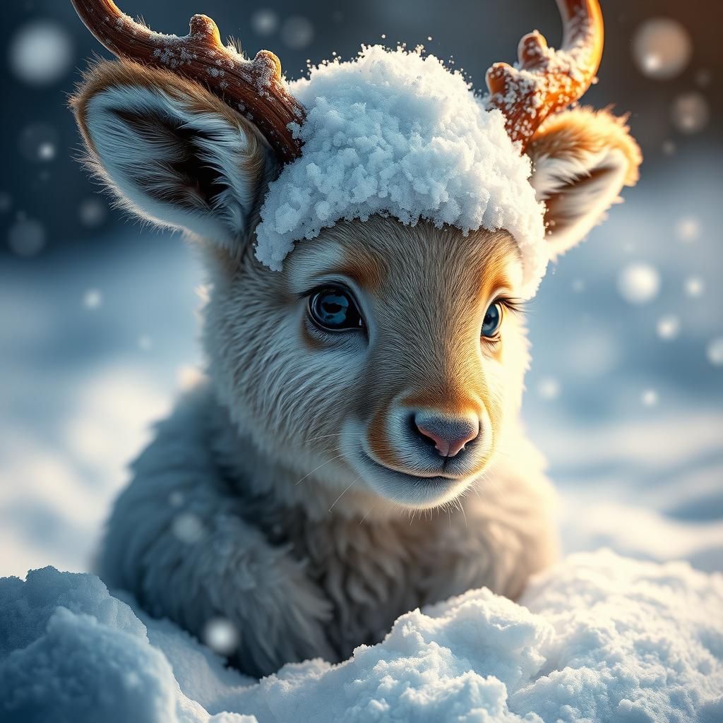 Adorable Baby Antelope Covered in Snow