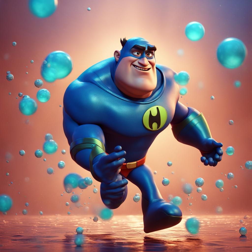 Superhero with Lightning and Water Powers in 3D