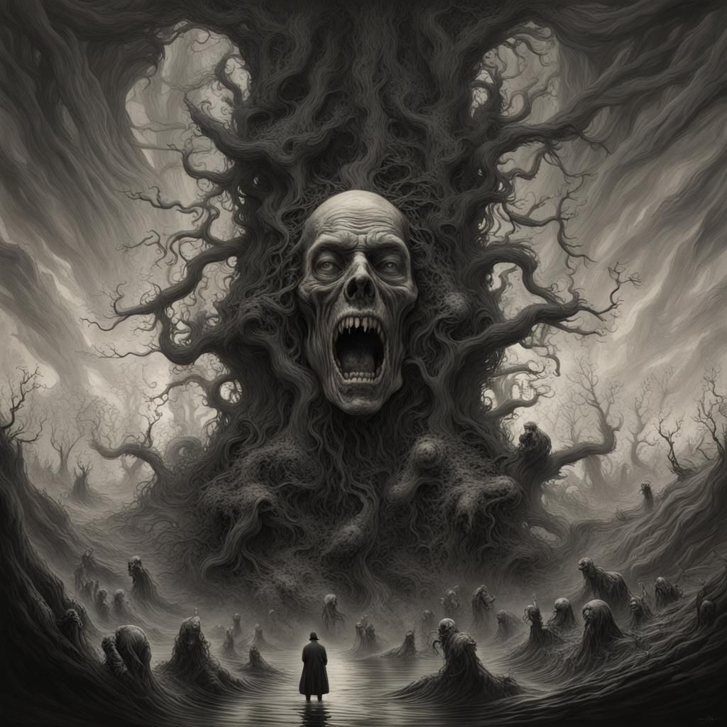 Detailed Double Exposure of Deep Sea Horror