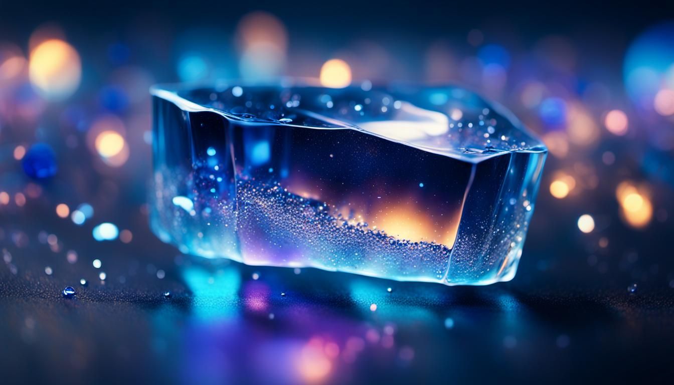 Translucent Ice Shape in Sparkling Micro Universe