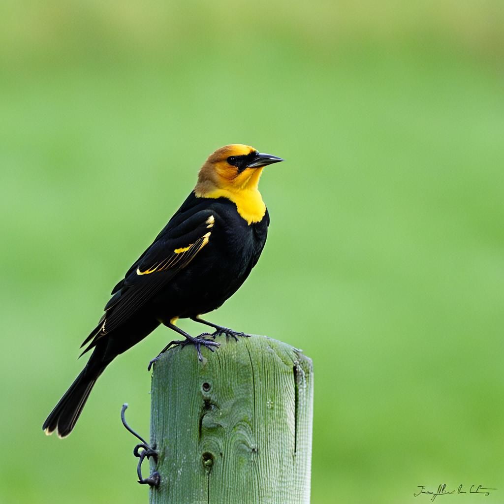 Yellow-Headed Blackbird on a Post