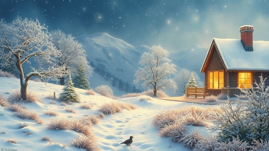 Enchanted Snowy Landscape with Glitter and Stars