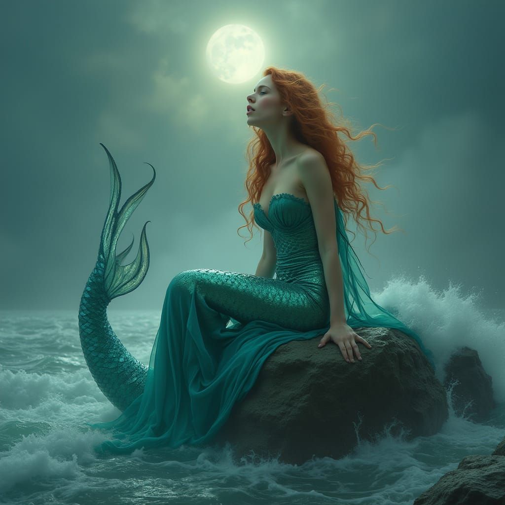 Mystical Mermaid Goddess on Rocky Coast