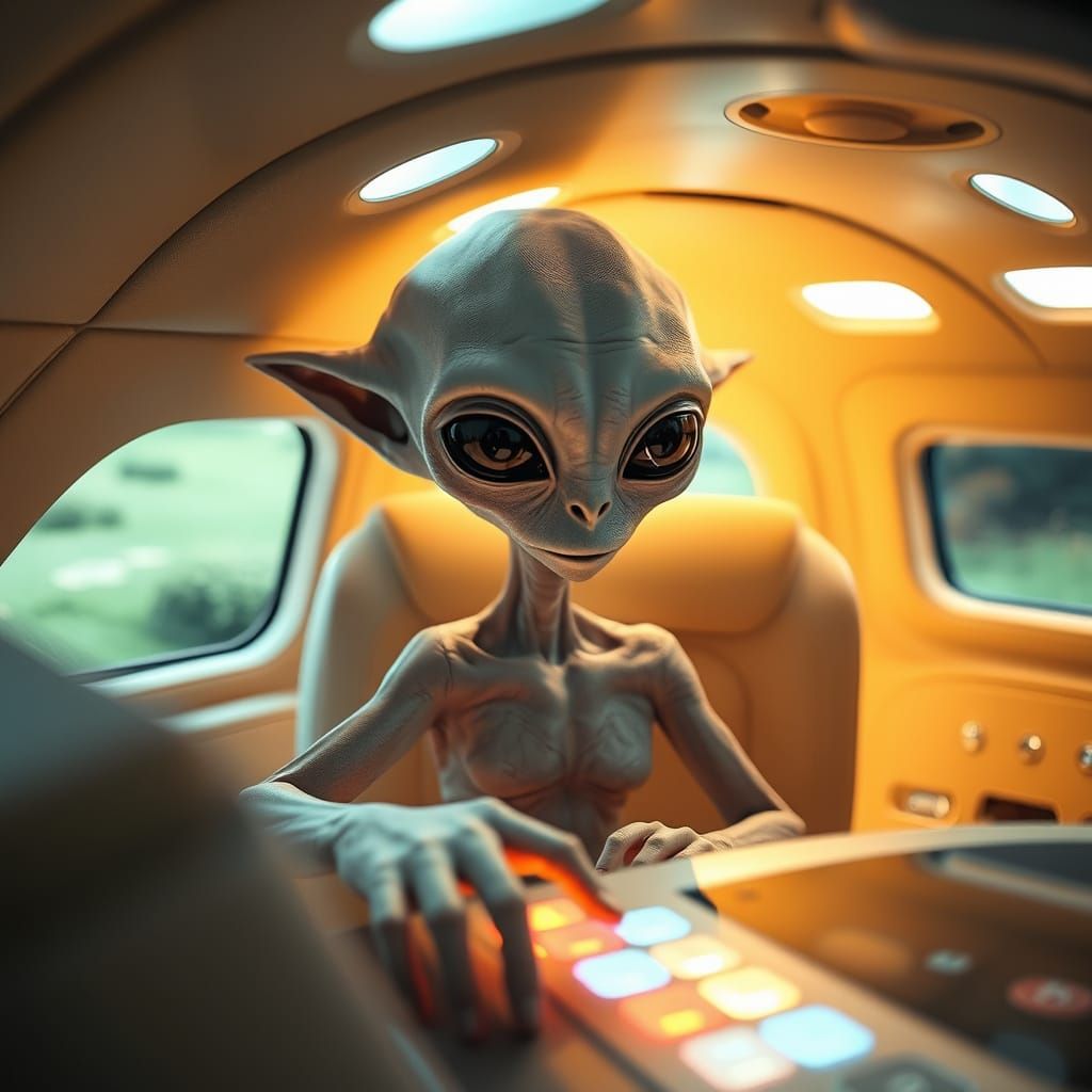 Luxurious High-Tech UFO Interior in Soft Blue and Gold