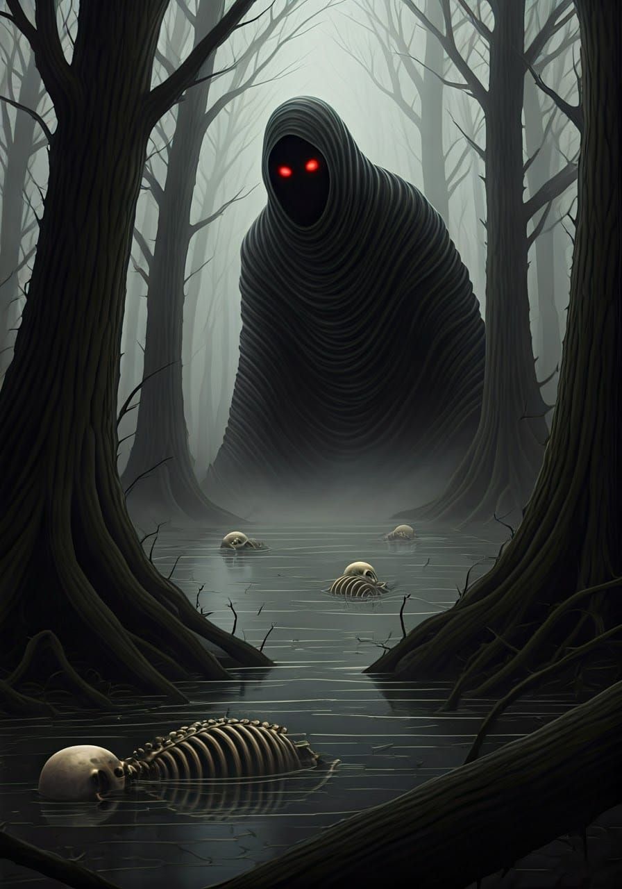 Malevolent Shadow Creature in a Dark Swamp