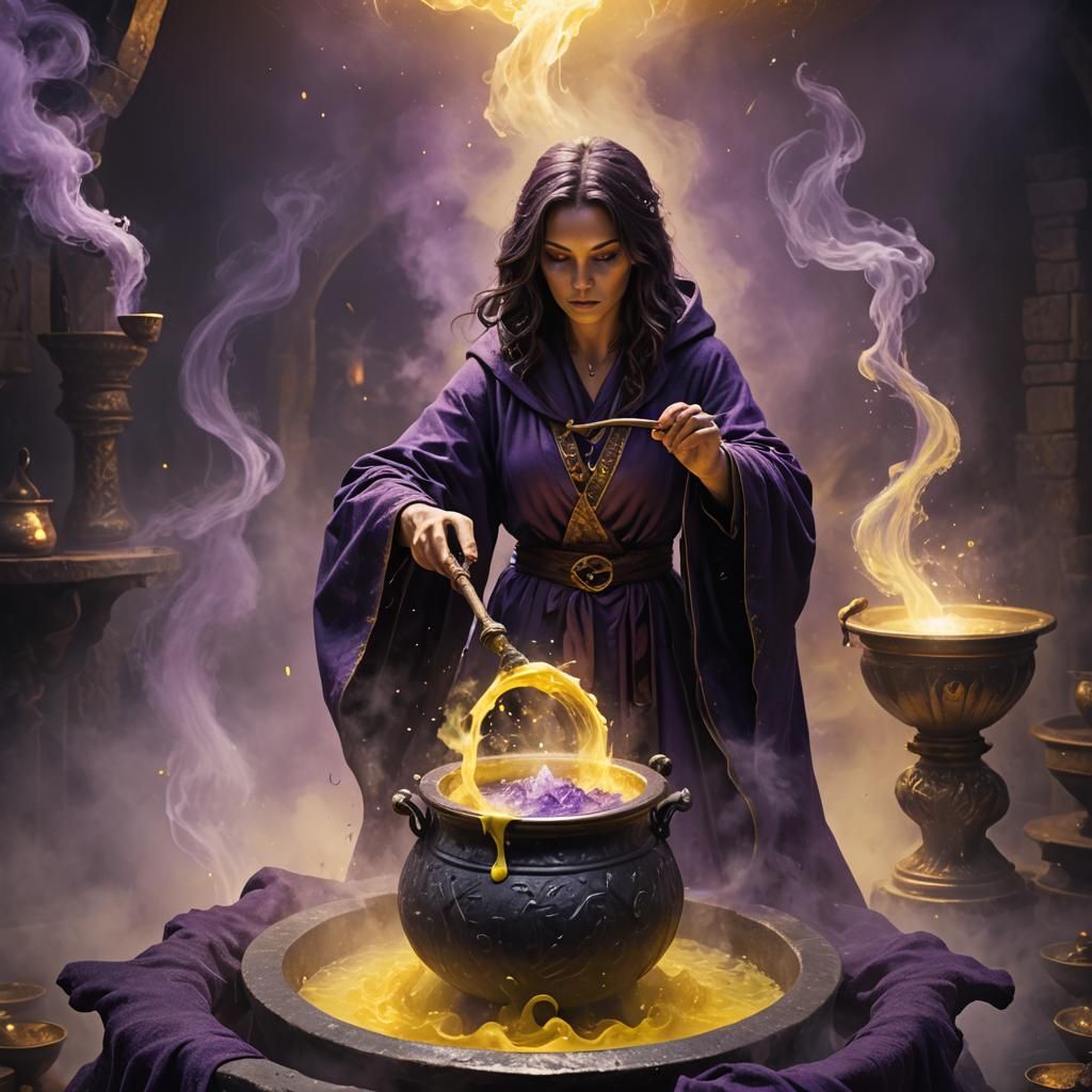 Young Witch Over Cauldron in Fantasy Concept Art