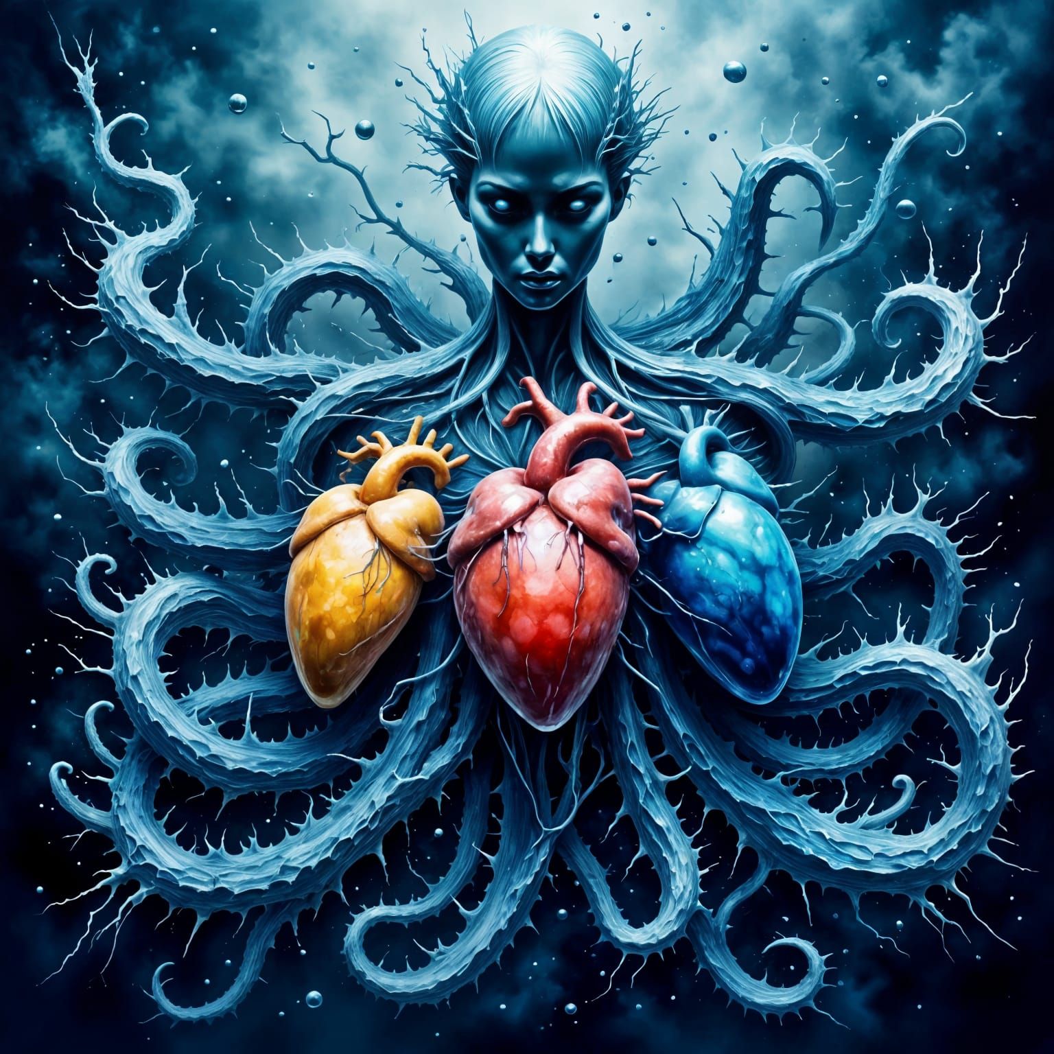 Glowing Deep Sea Octopus with Iridescent Hearts