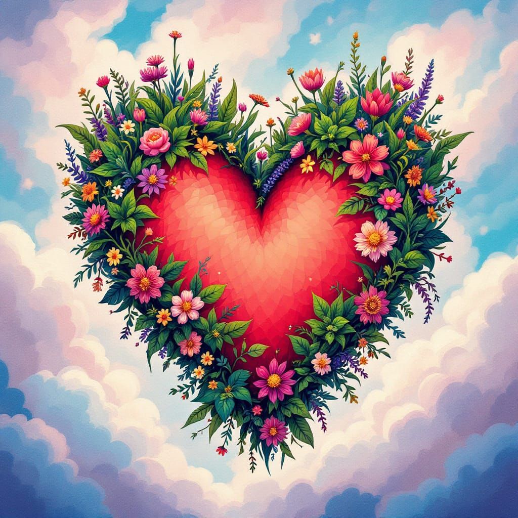 Lush Heart Illustration in Whimsical Style