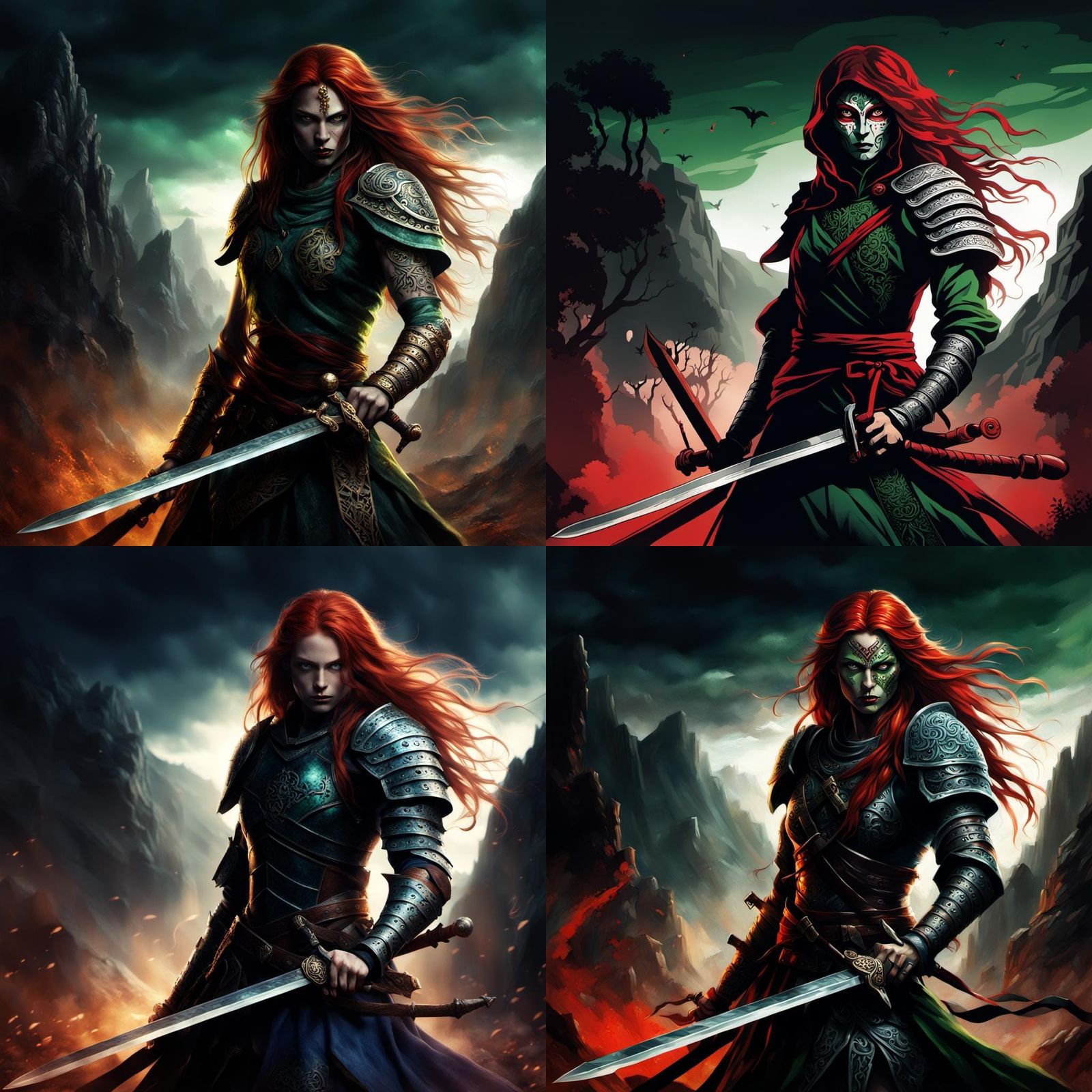 Warrior Woman with Sword and Mythical Tattoos