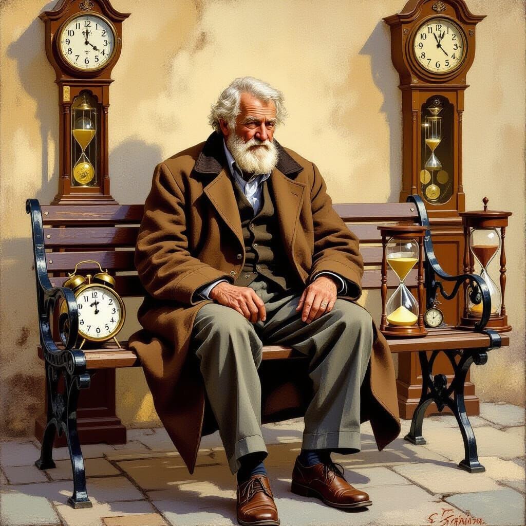 Nostalgic Image of Old Man Surrounded by Time