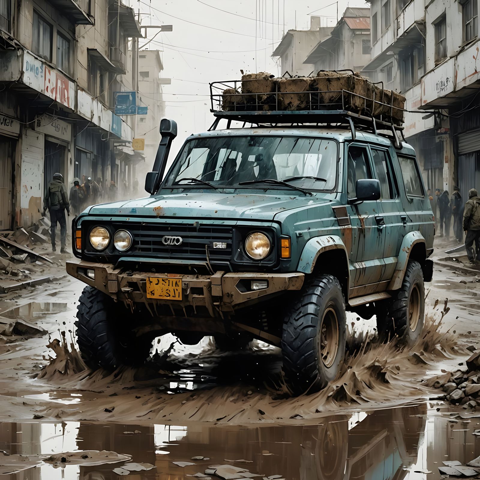 Off-Road 4x4 Splashing Through Mud: Textured Digital Speedpa...