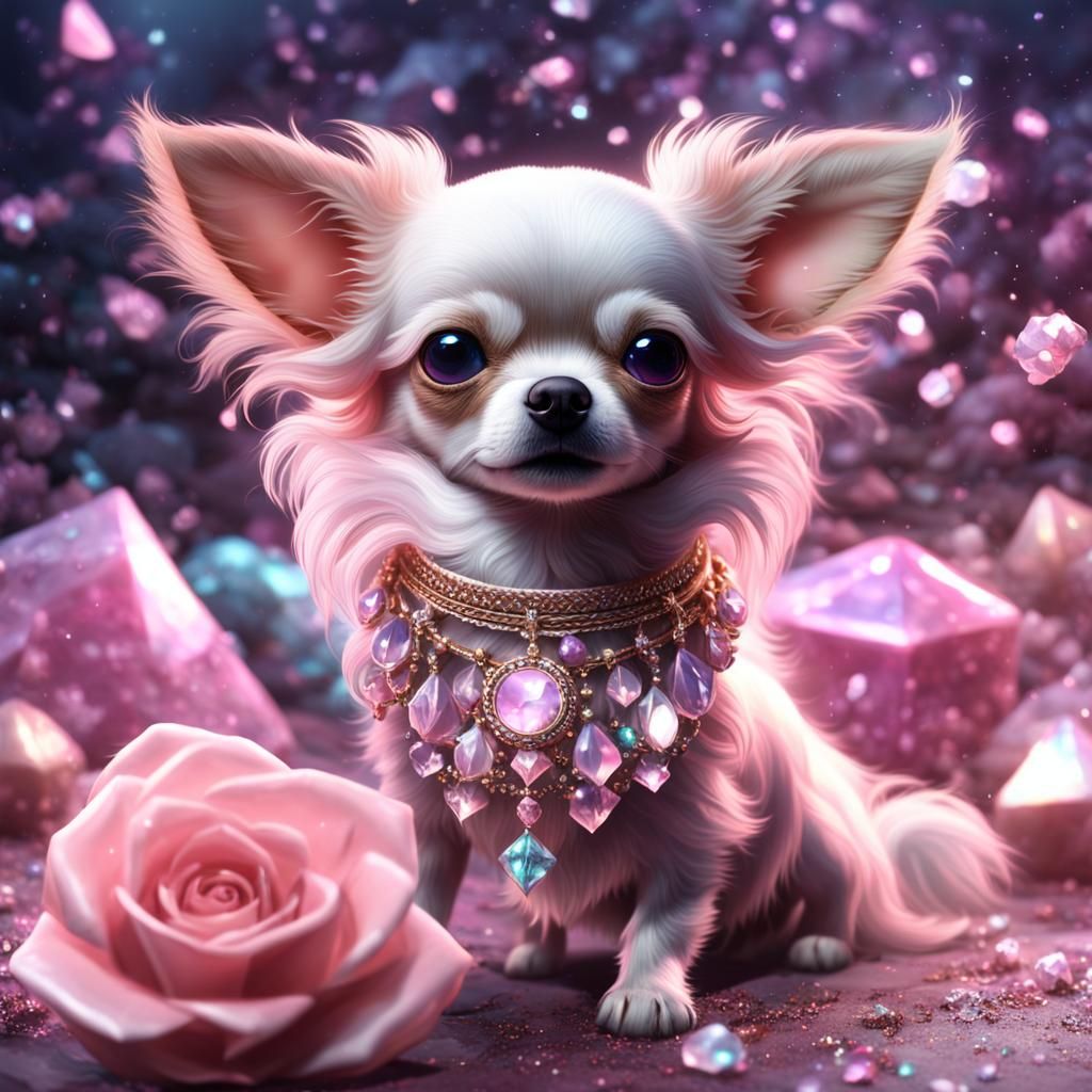 Cute Chihuahua with Rose Quartz Crystal