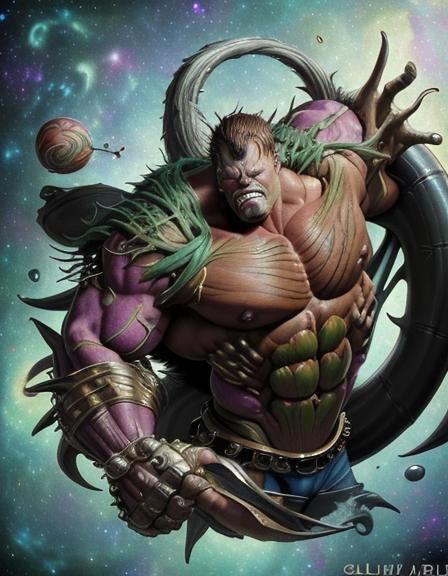 Hyperrealistic Muscleman in Galaxy of Veins