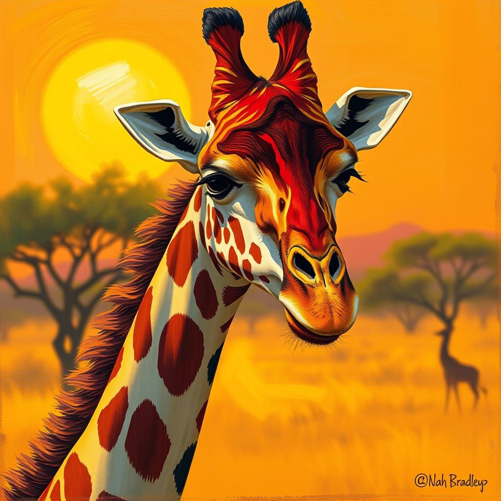 Giraffe in Patterned Coat, Expressive Painting