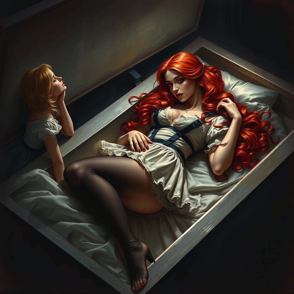 Vampire Maid in Coffin, Dark Fantasy Art