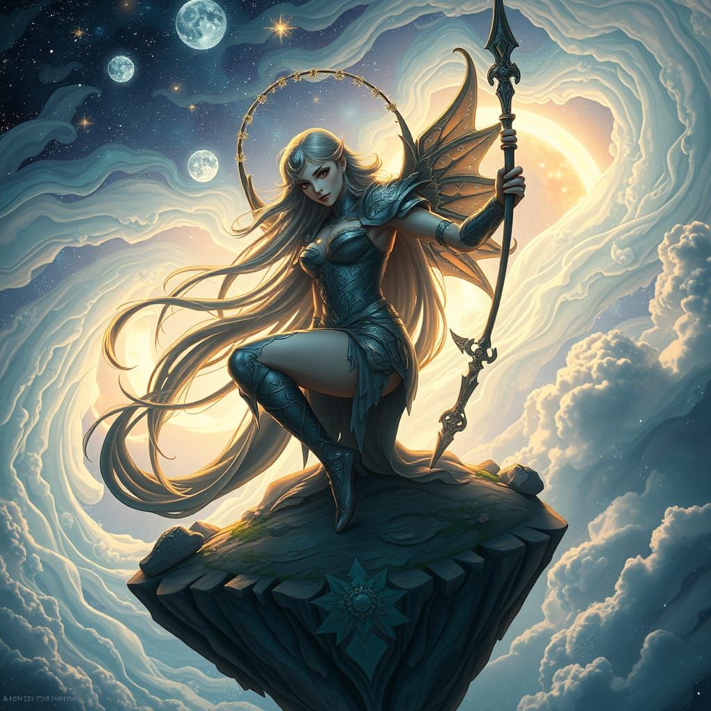 Celestial Elf Warrior in Art Nouveau Style