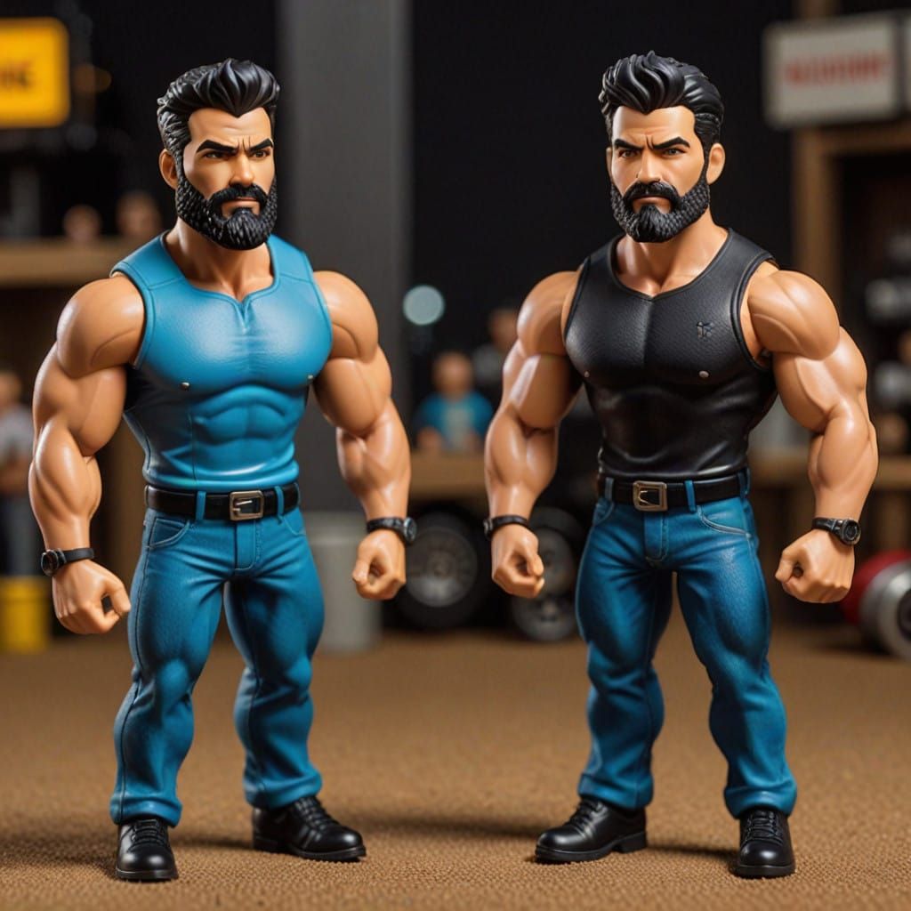 Macho Bearded Men as Hypermasculine Muscle Dolls