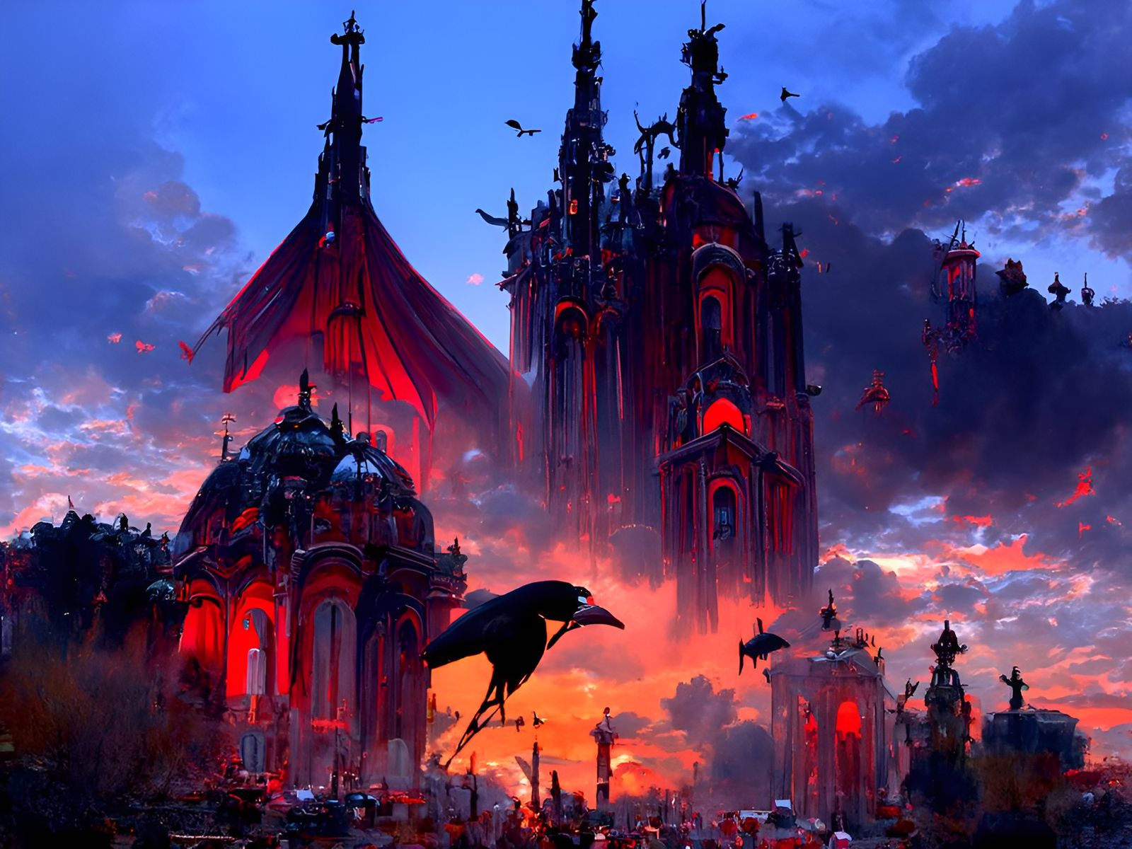Dark Crow Cathedral at Dusk: Gothic Horror